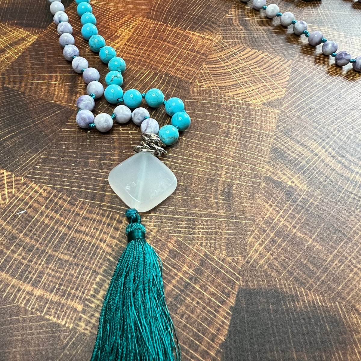 Mala Bead Necklace - Turquoise Howlite / Purple Turquoise / Agate