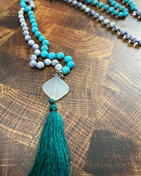 Mala Bead Necklace - Turquoise Howlite / Purple Turquoise / Agate