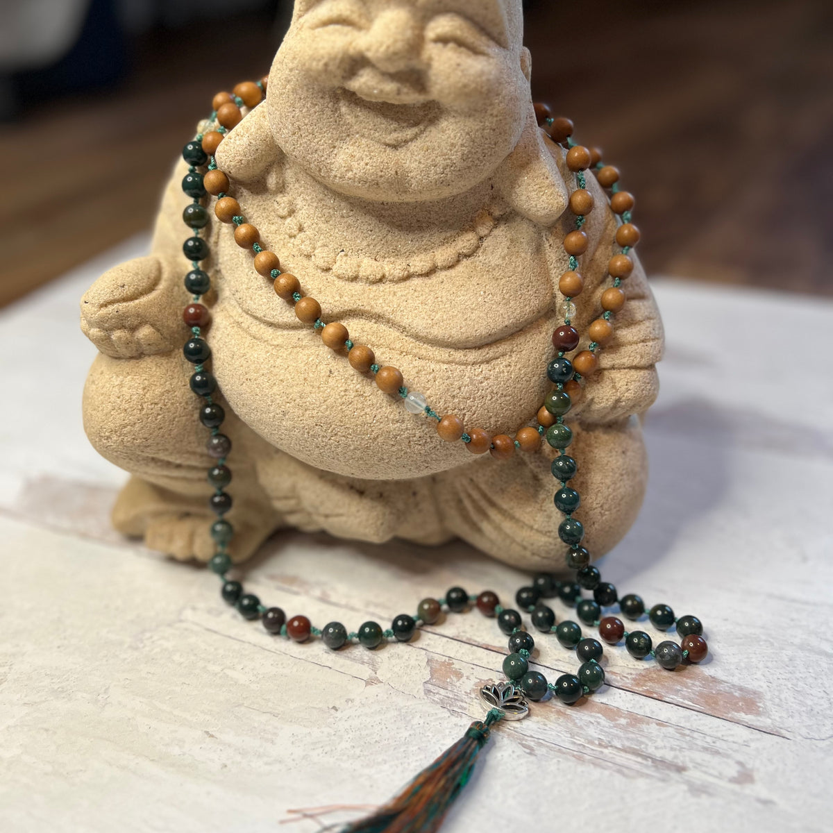 Mala Bead Necklace - Bloodstone / Sandalwood