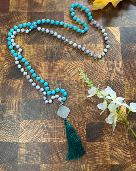 Mala Bead Necklace - Turquoise Howlite / Purple Turquoise / Agate