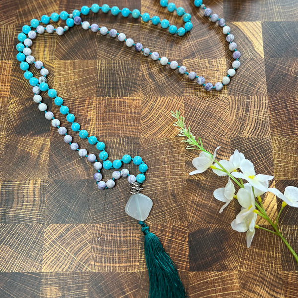 Mala Bead Necklace - Turquoise Howlite / Purple Turquoise / Agate