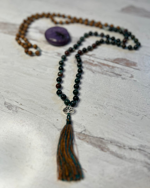 Mala Bead Necklace - Bloodstone / Sandalwood