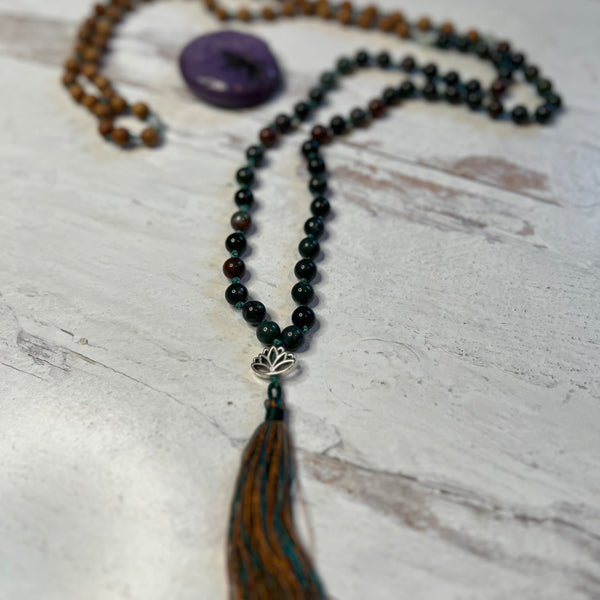 Mala Bead Necklace - Bloodstone / Sandalwood