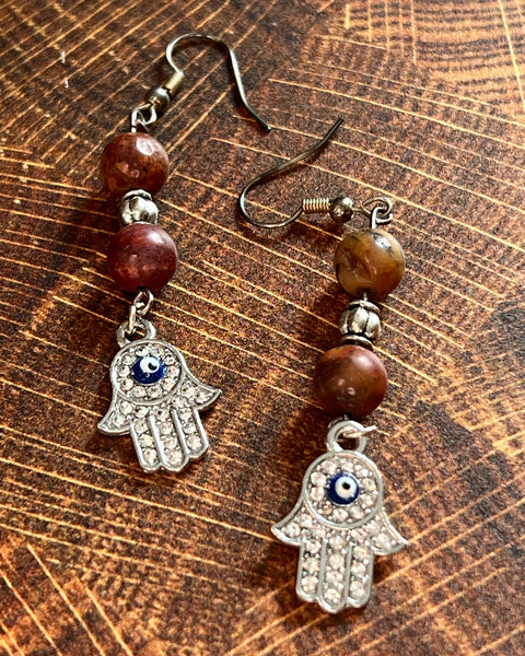 Earrings - Dragon Blood/Hamsa hand