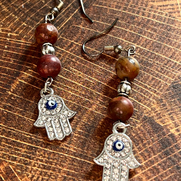 Earrings - Dragon Blood/Hamsa hand