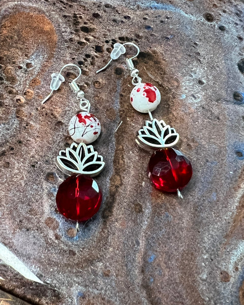 Earrings - Red / White Lotus