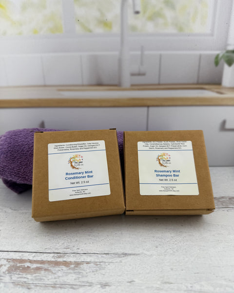 Rosemary Mint Hair Care Bar Set | Shampoo + Conditioner Bundle | Plastic-Free
